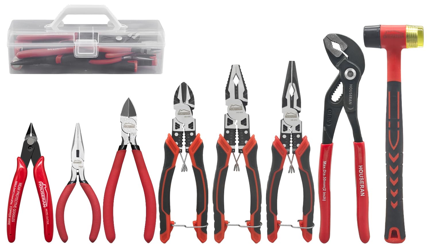 HOUSERAN Nippers Pliers Radio Pliers Water Pump Pliers Rubber Hammer Tool 8 Piece Set with Case Piece Tool (8 Set)
HOUSERAN Nippers Pliers Radio Pliers Water Pump Pliers Rubber Hammer Tool 8 Piece Set with Case Piece Tool (8 Set)
