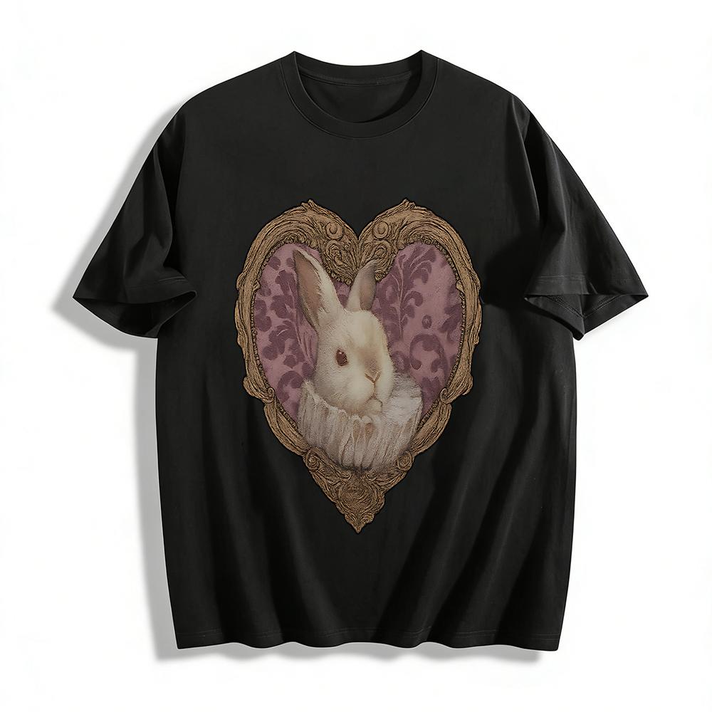 Vintage Court Style Heart Frame Rabbit Print Top Artistic Niche Atmosphere Loose Casual Sweatshirt Pure cotton T-shirt XXS
Vintage Court Style Heart Frame Rabbit Print Top Artistic Niche Atmosphere Loose Casual Sweatshirt Pure cotton T-shirt XXS