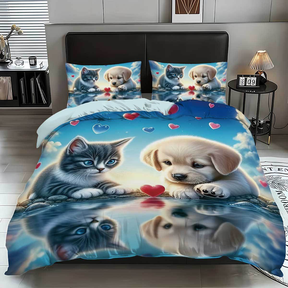 Quilt Cover Three-Piece Set Cute Animal Cat Dog 3D Digital Printing Quilt Cover Pillowcase Foreign Size Home Textile 135x200
Quilt Cover Three-Piece Set Cute Animal Cat Dog 3D Digital Printing Quilt Cover Pillowcase Foreign Size Home Textile 135x200