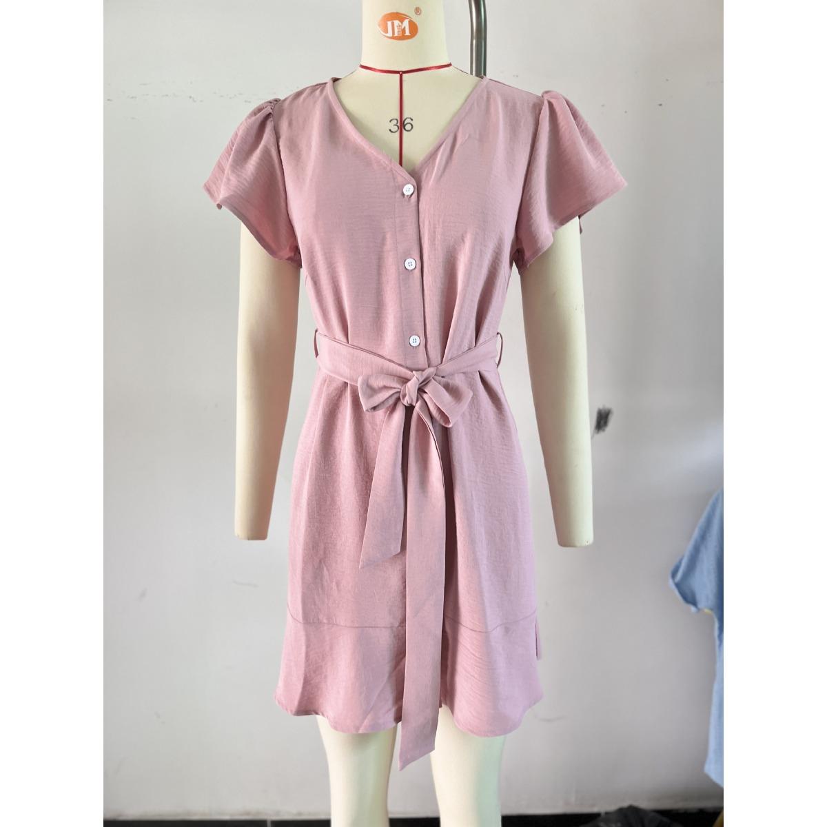 Spring Summer New Solid Color V-Neck Button Front Short Sleeve Dress With Belt XXL
Spring Summer New Solid Color V-Neck Button Front Short Sleeve Dress With Belt XXL
