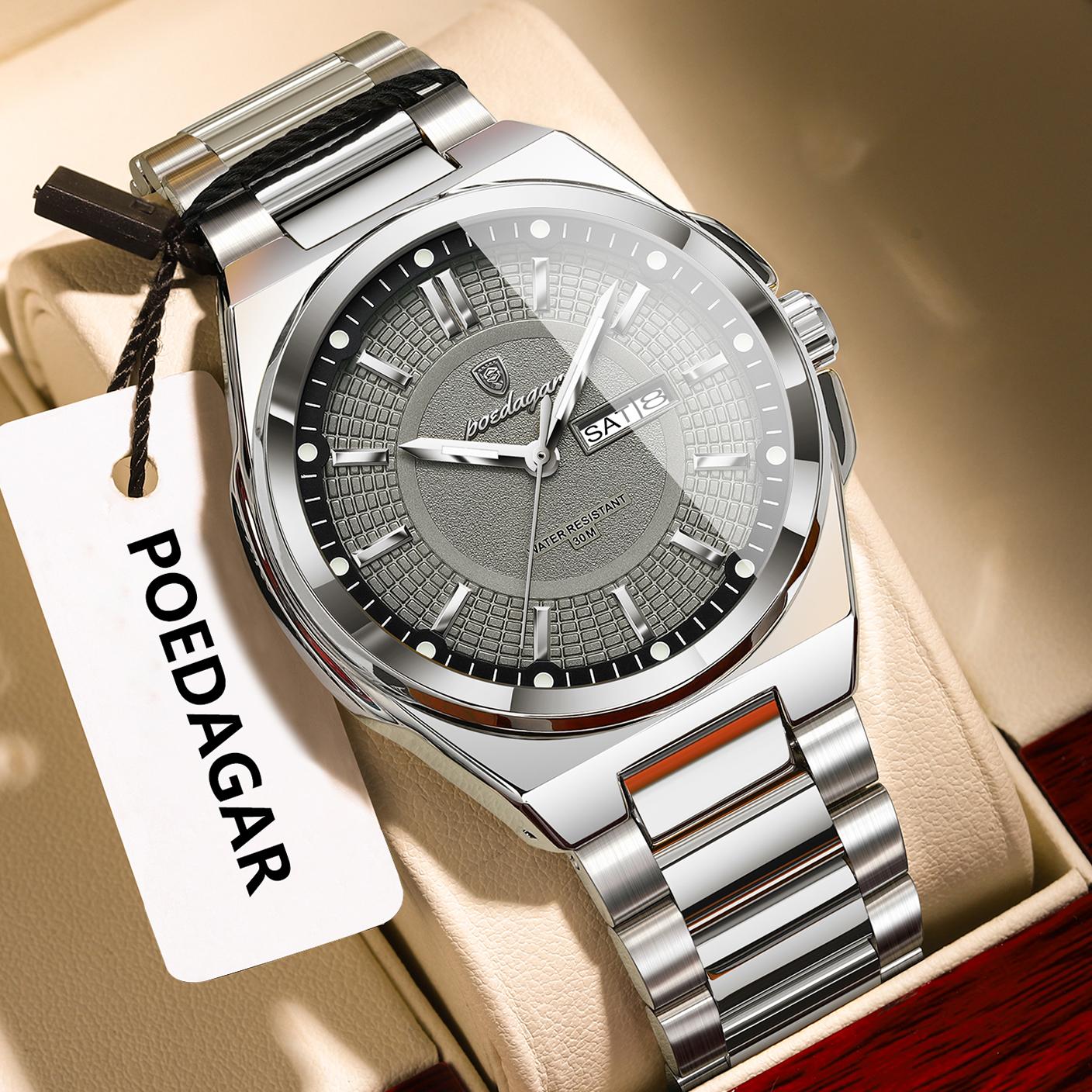 POEDAGAR Top Business Men s Watches Stainless Steel Waterproof Luminous Watch Date Week Quartz Casual Fashion Wristwatch срібний/сірий
POEDAGAR Top Business Men s Watches Stainless Steel Waterproof Luminous Watch Date Week Quartz Casual Fashion Wristwatch срібний/сірий