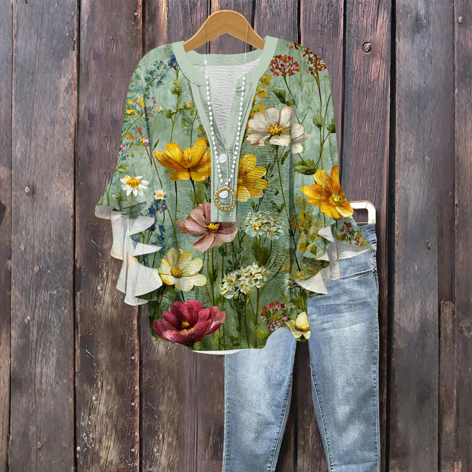 Women s Fashion Button V-Neck Ruffle Seven Sleeve Blouse Floral Printed Top S
Women s Fashion Button V-Neck Ruffle Seven Sleeve Blouse Floral Printed Top S