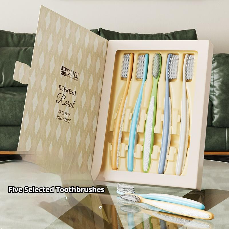 5 Gift Box with Long Head and Wide Head Toothbrush with Leather Texture Handle, Fashionable Design Style, Medium Soft Combing, Unisex Holi
5 Gift Box with Long Head and Wide Head Toothbrush with Leather Texture Handle, Fashionable Design Style, Medium Soft Combing, Unisex Holi