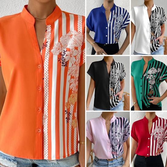 Women Summer Shirt Casual Flower Print Asymmetric Stripe Short Sleeves Commute Stand Collar Single-breasted Summer Blouse Women Clothing L синий
Women Summer Shirt Casual Flower Print Asymmetric Stripe Short Sleeves Commute Stand Collar Single-breasted Summer Blouse Women Clothing L синий