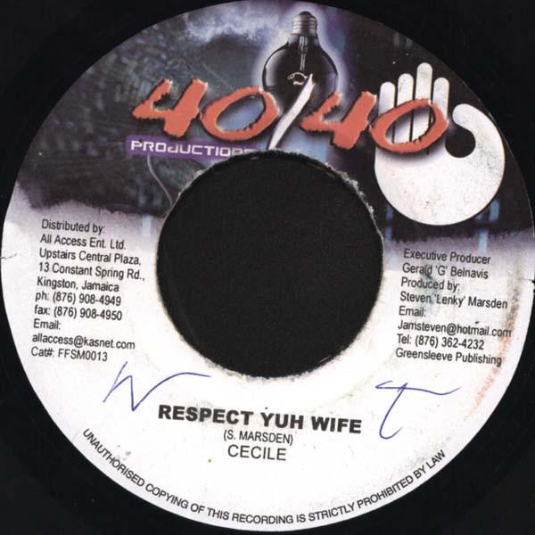 7inch Record CE CILE - Respect Yuh Wife FFSM0013 40/40 Productio 2002 Jamaica Reggae, Ska & Dub Used
7inch Record CE CILE - Respect Yuh Wife FFSM0013 40/40 Productio 2002 Jamaica Reggae, Ska & Dub Used