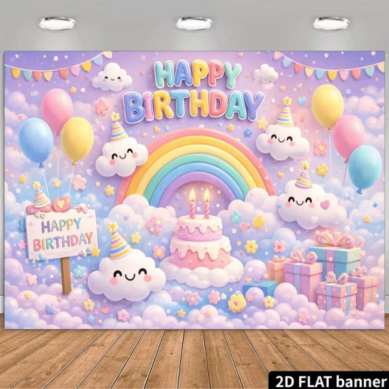 2D Happy Birthday Backdrop, Pastel Rainbow & Smiling Cloud Photo Background for Girls Party Decor 47.2x31.5inch/120*80cm
2D Happy Birthday Backdrop, Pastel Rainbow & Smiling Cloud Photo Background for Girls Party Decor 47.2x31.5inch/120*80cm