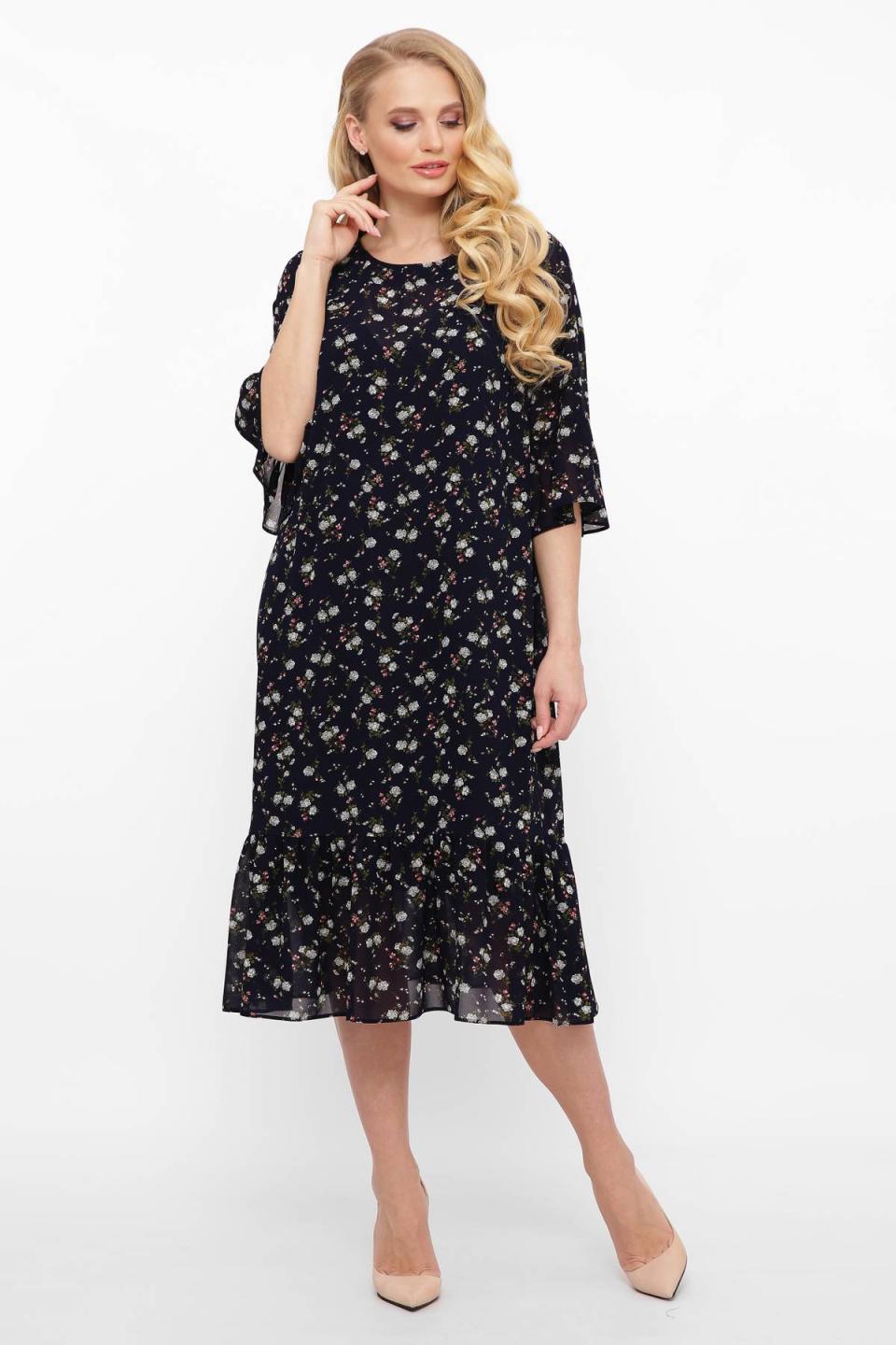 Шифонова сукня з оборками (квіти) Tatiana МОРГАН 4XL темно-синього кольору
Шифонова сукня з оборками (квіти) Tatiana МОРГАН 4XL темно-синього кольору