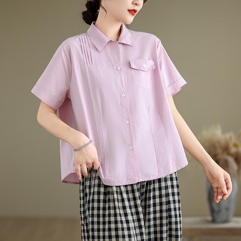 2025 summer new cotton short-sleeved shirt women s single-breasted pleated solid color thin lapel cardigan top 2XL рожевий
2025 summer new cotton short-sleeved shirt women s single-breasted pleated solid color thin lapel cardigan top 2XL рожевий