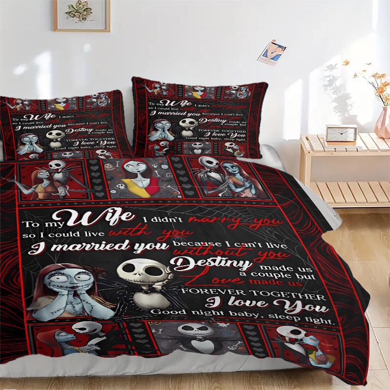 3pcs Jack and Sally To My Wife Bedding Set 1 Soft Quilt Cover + 2 Pillowcases, Machine Washable Suitable for All SeasonsF051 135x200cm
3pcs Jack and Sally To My Wife Bedding Set 1 Soft Quilt Cover + 2 Pillowcases, Machine Washable Suitable for All SeasonsF051 135x200cm