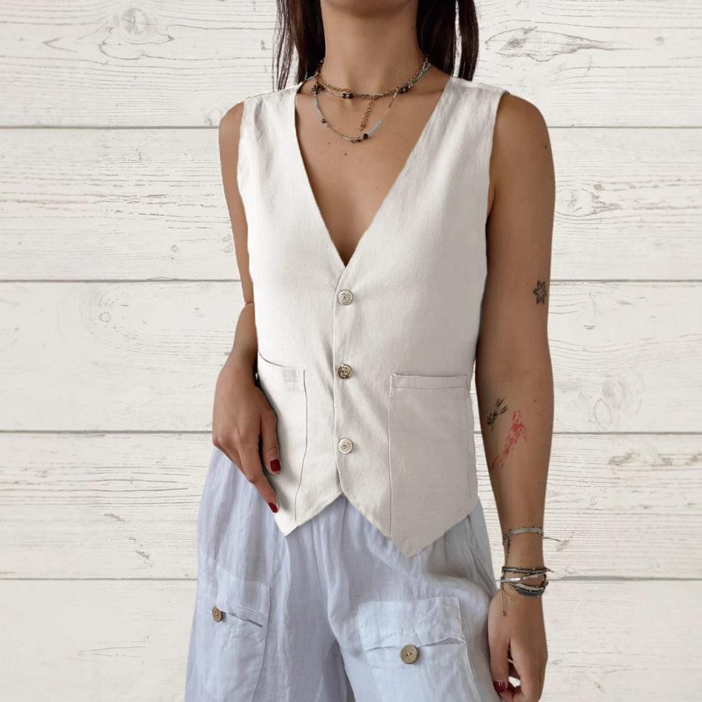 Жіночий літній безрукавний однотонний повсякденний жилет на ґудзиках XXXL 
Жіночий літній безрукавний однотонний повсякденний жилет на ґудзиках XXXL