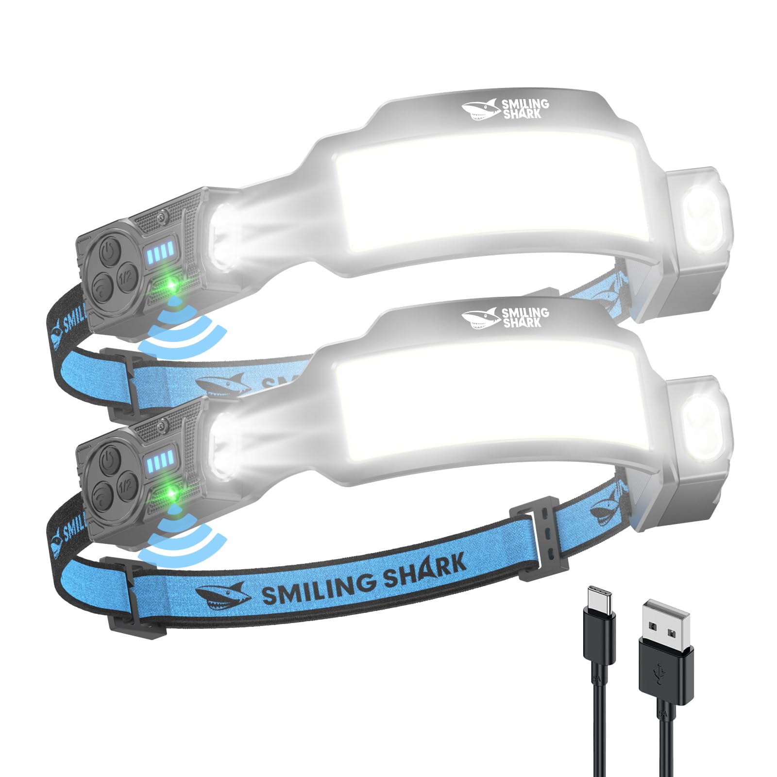 Smiling Shark Headlamp 6 COB Lights with Adjustable Focused Powerful LED Headlamp with 6 Lighting Motion Adjustable 8 Hours of Continuous IPX4
Smiling Shark Headlamp 6 COB Lights with Adjustable Focused Powerful LED Headlamp with 6 Lighting Motion Adjustable 8 Hours of Continuous IPX4