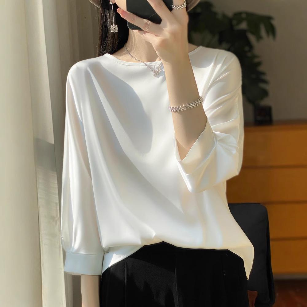 Women s Ice Silk Satin Seven Sleeve Top - Spring/Summer Loose Fit with High-End Style and Crew Neck Design. M (Fits 90-110 jin) вино красного
Women s Ice Silk Satin Seven Sleeve Top - Spring/Summer Loose Fit with High-End Style and Crew Neck Design. M (Fits 90-110 jin) вино красного