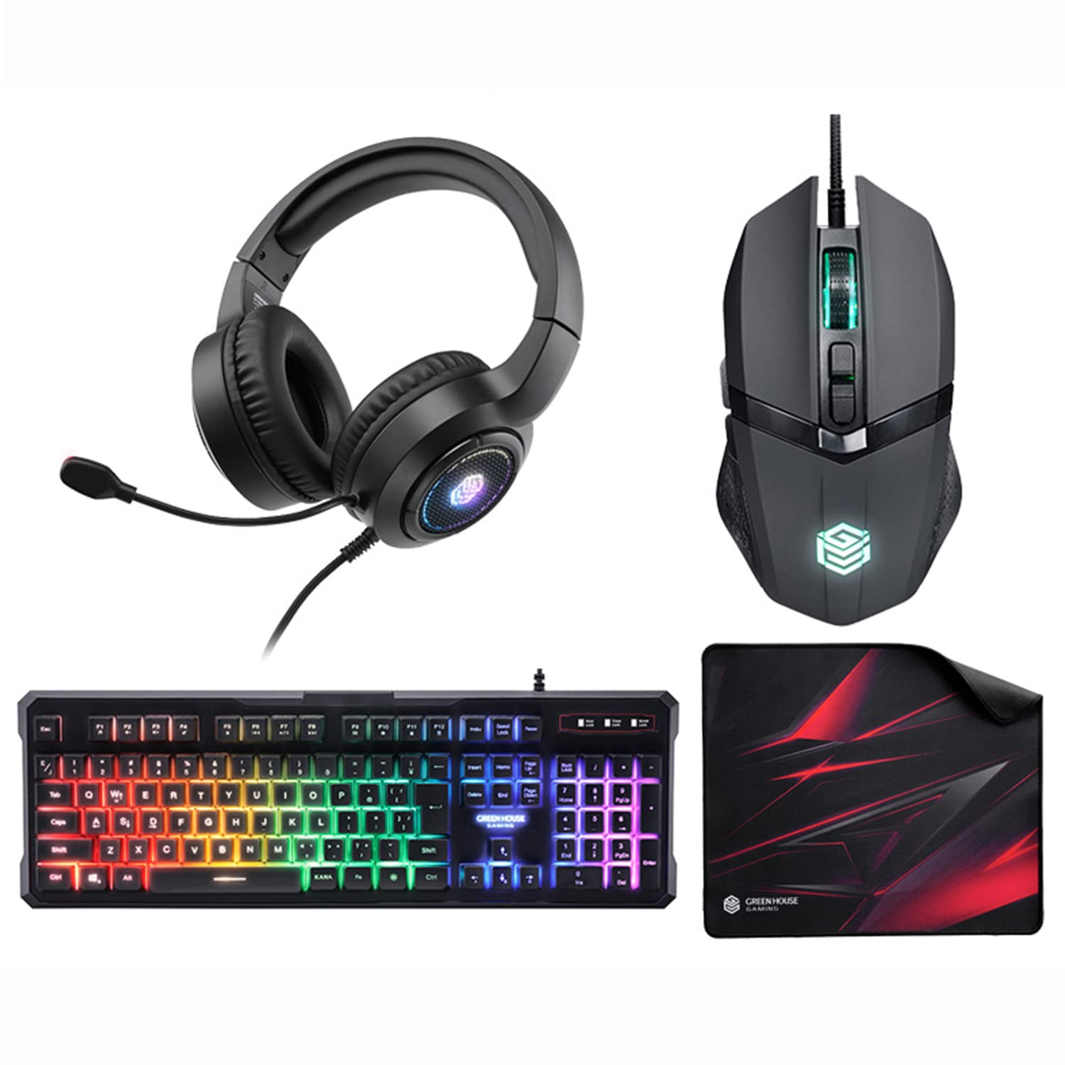 Green House Gaming Device Set: Mouse, Keyboard, Headset, and Mousepad, Wired, Entry-Level Model for Beginners and PCs (GH-GMSETA)
Green House Gaming Device Set: Mouse, Keyboard, Headset, and Mousepad, Wired, Entry-Level Model for Beginners and PCs (GH-GMSETA)