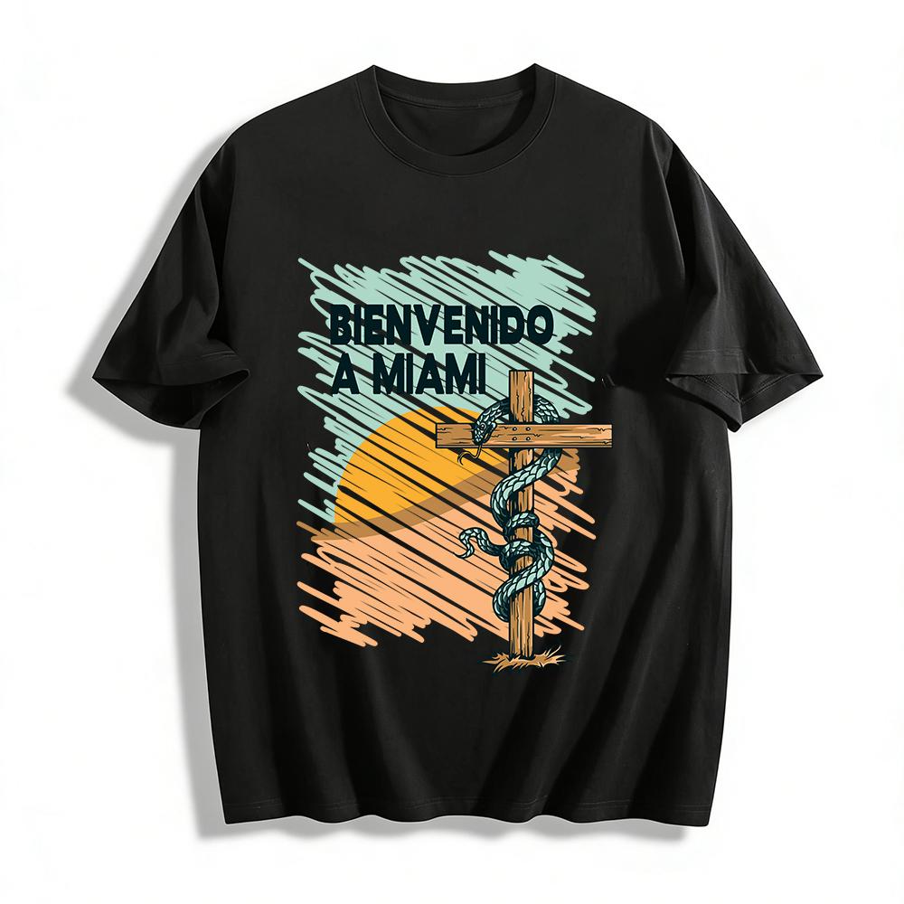 Retro Style Snake Cross Print Tshirt Miami Themed Casual Short Sleeve Top Pure cotton T-shirt XXS
Retro Style Snake Cross Print Tshirt Miami Themed Casual Short Sleeve Top Pure cotton T-shirt XXS