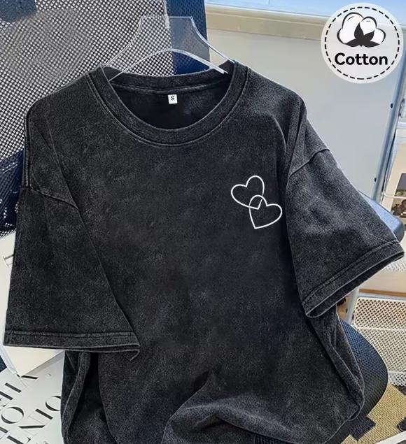 Womens Cotton Loose Tshirt with Double Heart Print Vintage Vintage Vintage Daily Casual Tops S
Womens Cotton Loose Tshirt with Double Heart Print Vintage Vintage Vintage Daily Casual Tops S