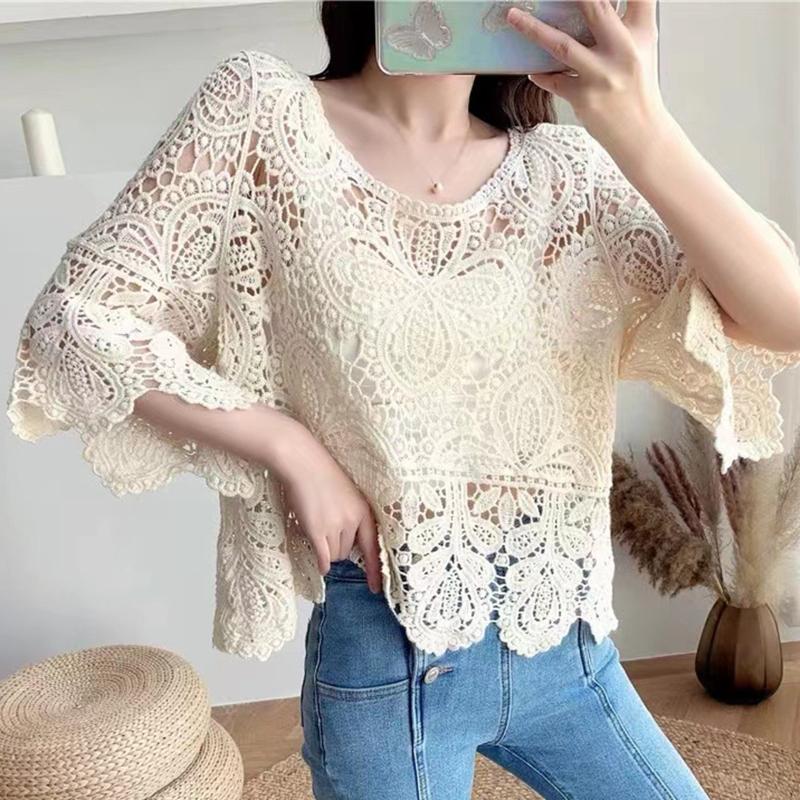 Summer Hollow Out Crochet Knit Floral Pullover T-Shirt See-Through Crewneck Flared 3/4 Sleeve Crop Top Shrug for Women One Size білий
Summer Hollow Out Crochet Knit Floral Pullover T-Shirt See-Through Crewneck Flared 3/4 Sleeve Crop Top Shrug for Women One Size білий