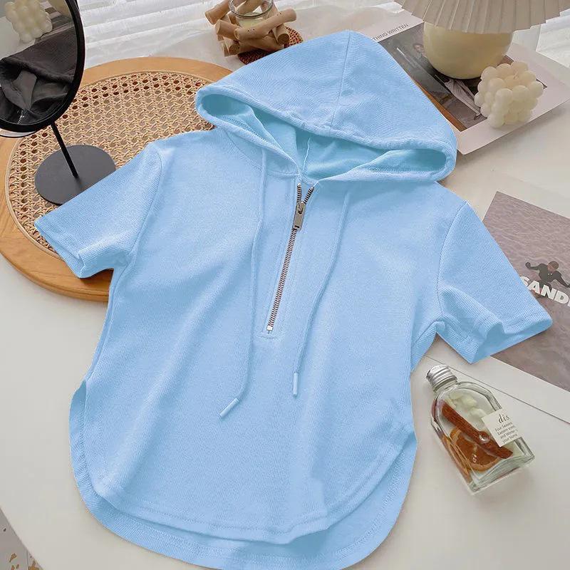 2024 Женская приталенная белая футболка с капюшоном на молнии с коротким рукавом в корейском стиле M (80-100 jins) синий
2024 Женская приталенная белая футболка с капюшоном на молнии с коротким рукавом в корейском стиле M (80-100 jins) синий