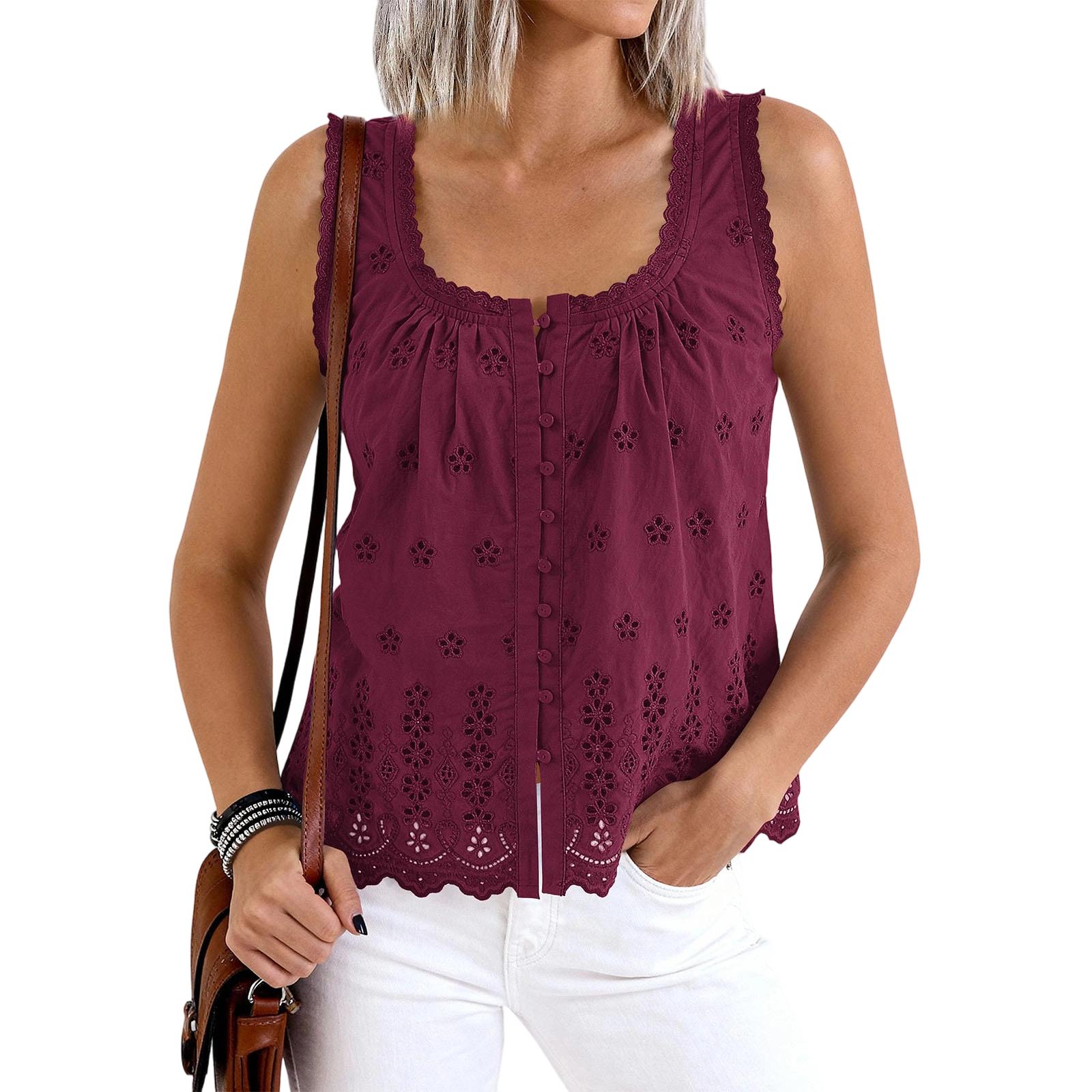 Women’s Casual Sleeveless Tank Top with Floral Eyelet Embroidery Button Front Scalloped Hem Loose Fit Blouse Shirt L винний
Women’s Casual Sleeveless Tank Top with Floral Eyelet Embroidery Button Front Scalloped Hem Loose Fit Blouse Shirt L винний