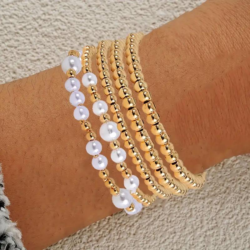 5 Pcs Faux Pearl Beaded Stretch Bracelet Set Elegant Chic Simple Gold Color Bracelet for Women Beach Vacation Link Jewelry Gifts
5 Pcs Faux Pearl Beaded Stretch Bracelet Set Elegant Chic Simple Gold Color Bracelet for Women Beach Vacation Link Jewelry Gifts