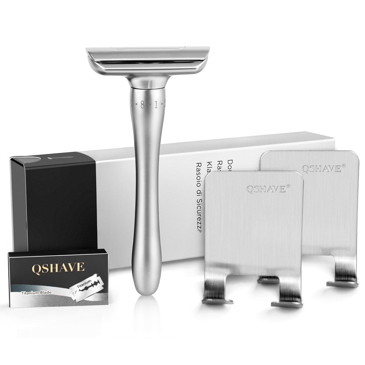 Регулируемая безопасная бритва QShave с магнитным чехлом, 1 бритва, 2 держателя для бритвы и 5 лезвий
Регулируемая безопасная бритва QShave с магнитным чехлом, 1 бритва, 2 держателя для бритвы и 5 лезвий