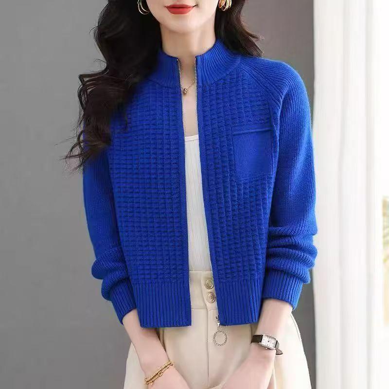 Вязаный кардиган на молнии для женщин Свободный и непринужденный Свитер-пальто со стойкой на молнии Стильное однотонное короткое пальто L синий
Вязаный кардиган на молнии для женщин Свободный и непринужденный Свитер-пальто со стойкой на молнии Стильное однотонное короткое пальто L синий