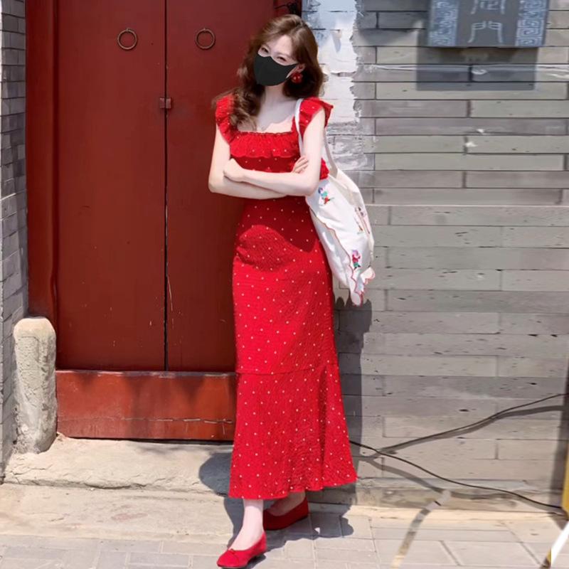 Charming Red Polka Dot Square Neck Slim Fit French Flutter Sleeve Fishtail Dress for Women S
Charming Red Polka Dot Square Neck Slim Fit French Flutter Sleeve Fishtail Dress for Women S