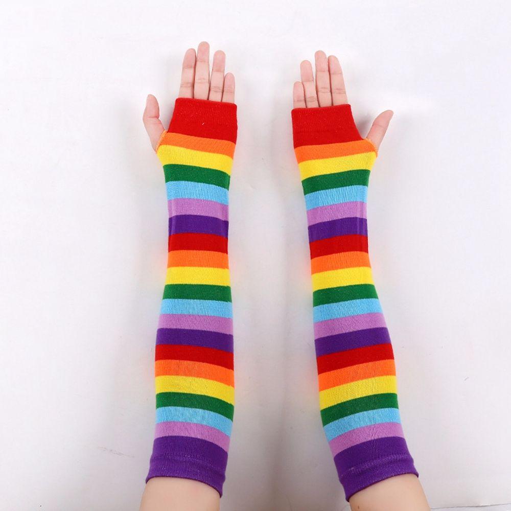 Girls Printing Thin Rainbow Sleeve Cuff Knitting Gloves Striped Arm Warmers Female Arm Warmers with finger holes
Girls Printing Thin Rainbow Sleeve Cuff Knitting Gloves Striped Arm Warmers Female Arm Warmers with finger holes