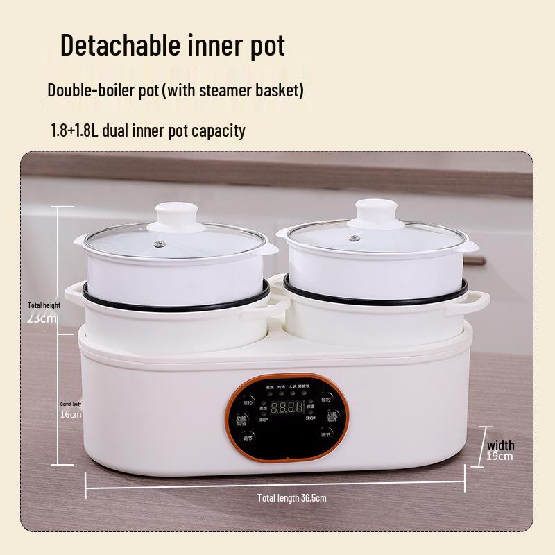 Detachable Double Pot Rice Cooker & Electric Hot Pot with Timer - Automatic, Split Design for Separate Steaming and Cooking 1.8L+1.8L Capacity
Detachable Double Pot Rice Cooker & Electric Hot Pot with Timer - Automatic, Split Design for Separate Steaming and Cooking 1.8L+1.8L Capacity