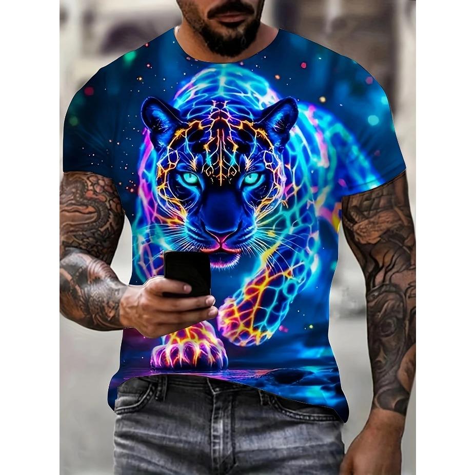 Men s Vibrant 3D Tiger Print T-Shirt - Casual Polyester, Machine Washable, Round Neck, Summer Graphic Tee with Colorful, Realistic Design XL
Men s Vibrant 3D Tiger Print T-Shirt - Casual Polyester, Machine Washable, Round Neck, Summer Graphic Tee with Colorful, Realistic Design XL