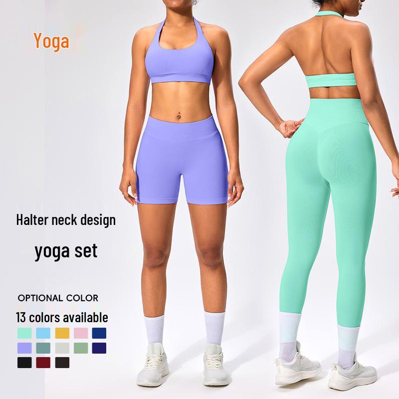 European & American Halter Neck Backless Sports Bra and High-Elastic Seamless Fitness Leggings Yoga Set for Women Large
European & American Halter Neck Backless Sports Bra and High-Elastic Seamless Fitness Leggings Yoga Set for Women Large