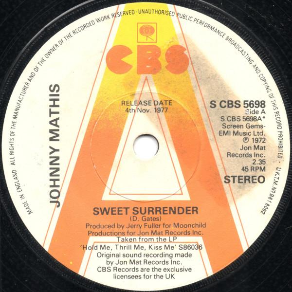 7inch Record JOHNNY MATHIS - Sweet Surrender SCBS5698PROMO CBS 1977 UK Pop Used
7inch Record JOHNNY MATHIS - Sweet Surrender SCBS5698PROMO CBS 1977 UK Pop Used
