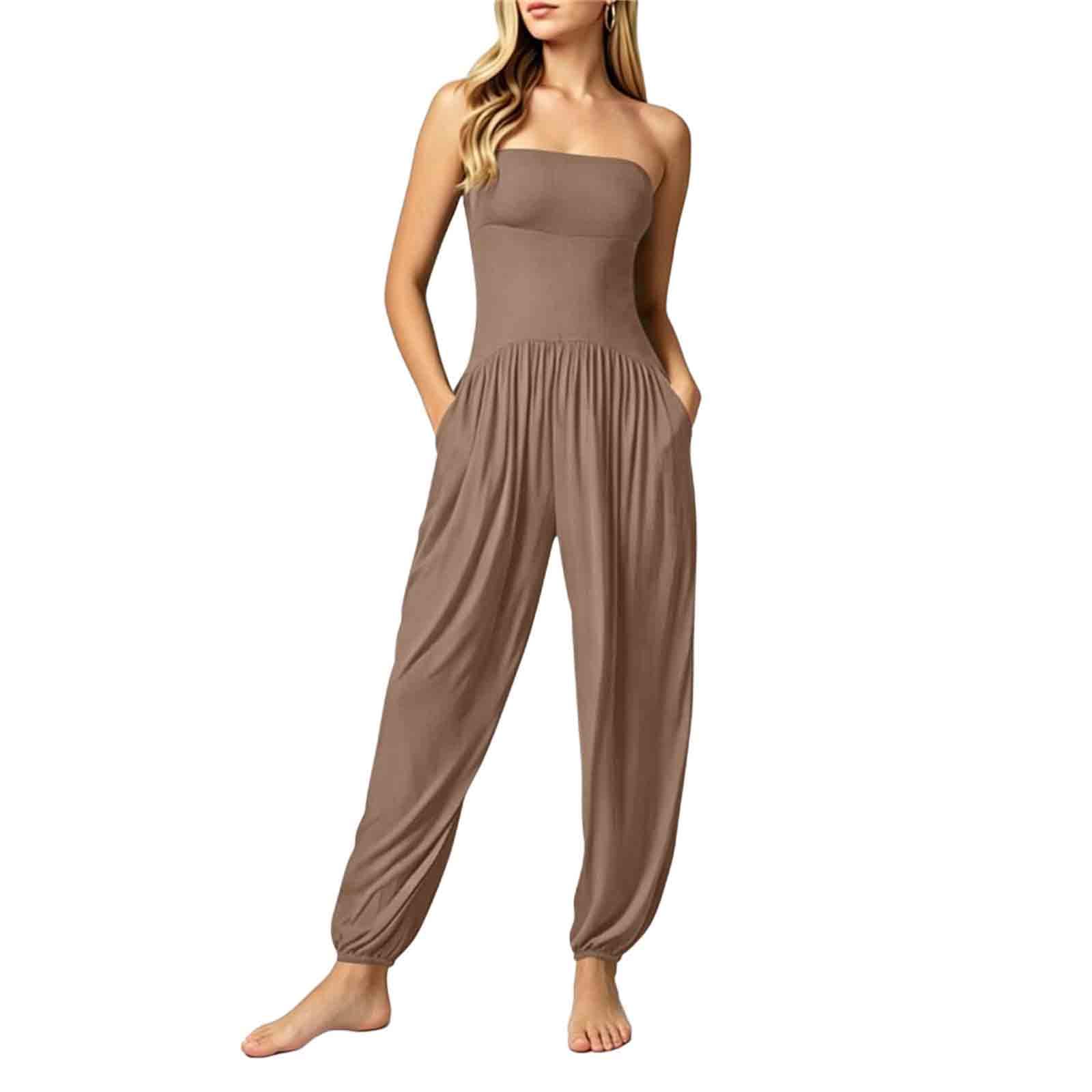 Women Sleeveless Strapless Jumpsuit Elastic Waist Pocket Casual Loose Fit Romper Full Length Pants S хаки
Women Sleeveless Strapless Jumpsuit Elastic Waist Pocket Casual Loose Fit Romper Full Length Pants S хаки