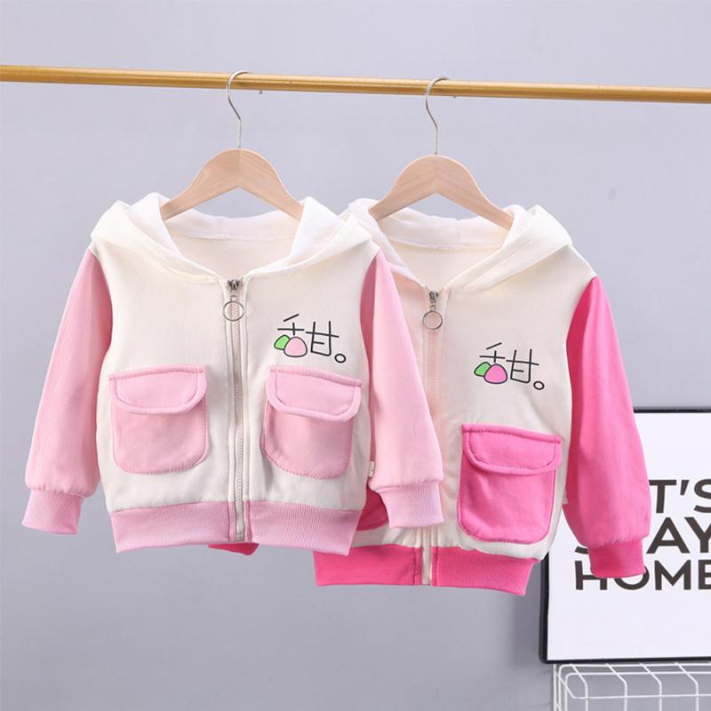 Куртка с капюшоном для девочек, с длинными рукавами, милое пальто на молнии с мультяшным принтом для детей в возрасте от 1 до 6 лет