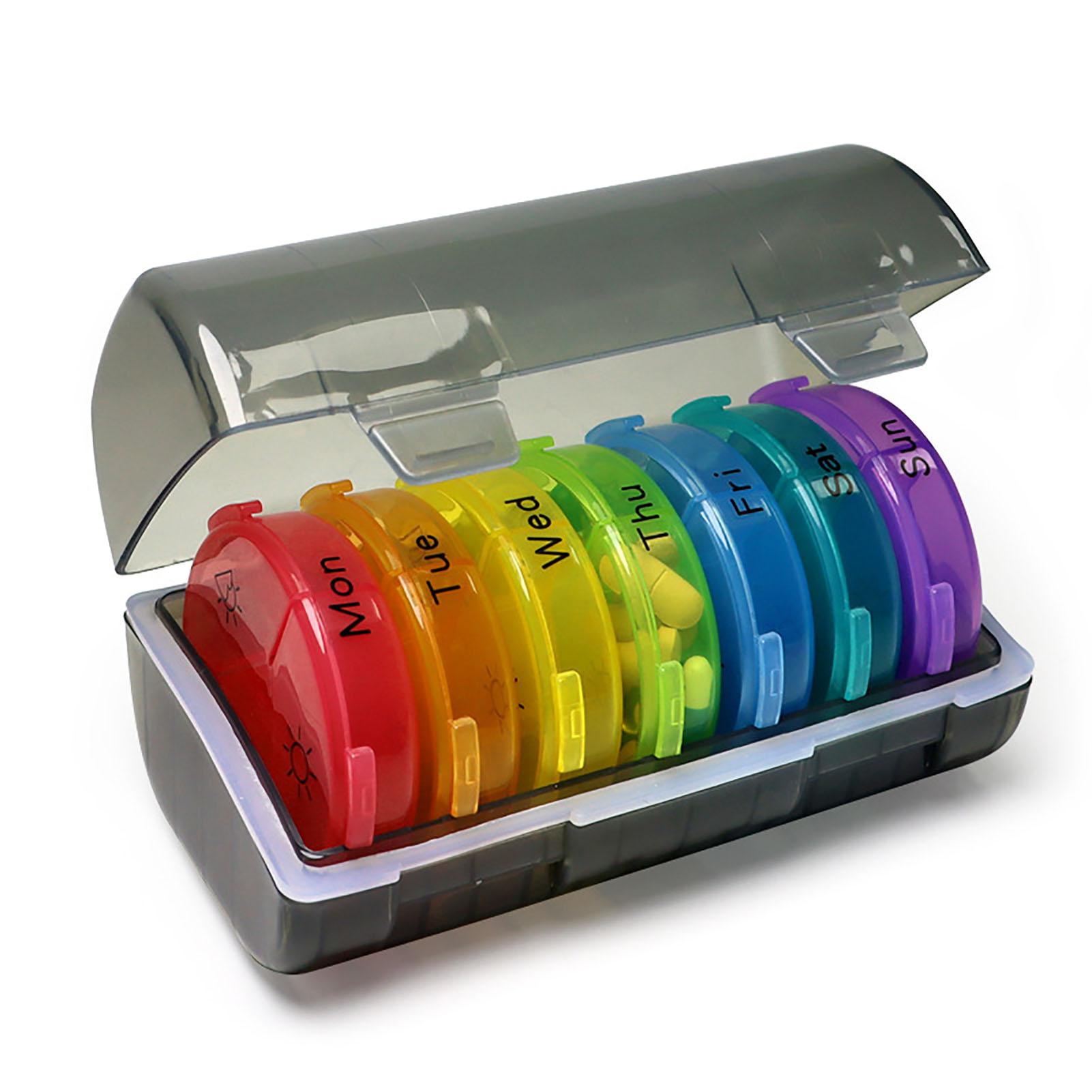 Weekly Medicine Box Black and 7 Colors 21 Compartments Good Sealing Portable 7 Day Medicine Storage
Weekly Medicine Box Black and 7 Colors 21 Compartments Good Sealing Portable 7 Day Medicine Storage
