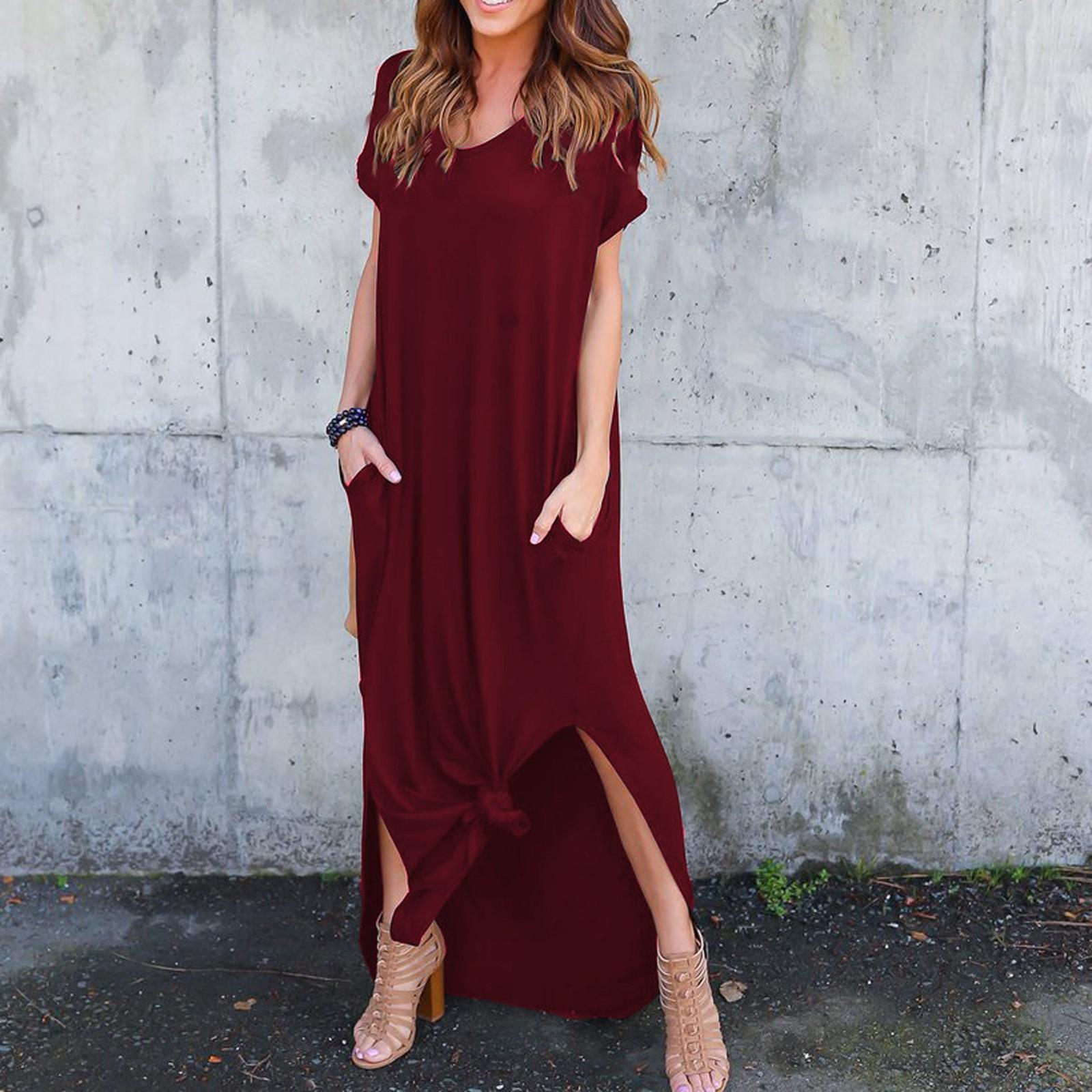 Women s V Neck Casual Summer Beach Long Dress Short Sleeve Split Loose Maxi Dress With Pocket XL винный
Women s V Neck Casual Summer Beach Long Dress Short Sleeve Split Loose Maxi Dress With Pocket XL винный
