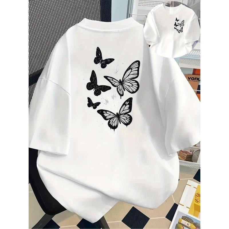 European sizes Women S Casual Short Sleeve T-Shirt with Butterfly Print - Relaxed Fit Round Neck, White with Black Line Art Design 4XL білий
European sizes Women S Casual Short Sleeve T-Shirt with Butterfly Print - Relaxed Fit Round Neck, White with Black Line Art Design 4XL білий
