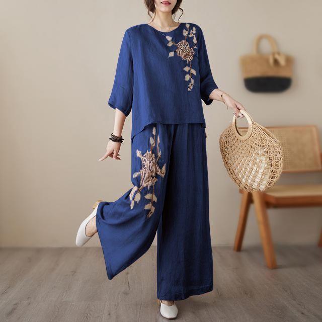 Fashion Cotton and Linen Suit Women s Autumn and Summer All-match Hong Kong Style Mid-sleeved Trousers Two-piece Embroidery M темно-синий
Fashion Cotton and Linen Suit Women s Autumn and Summer All-match Hong Kong Style Mid-sleeved Trousers Two-piece Embroidery M темно-синий