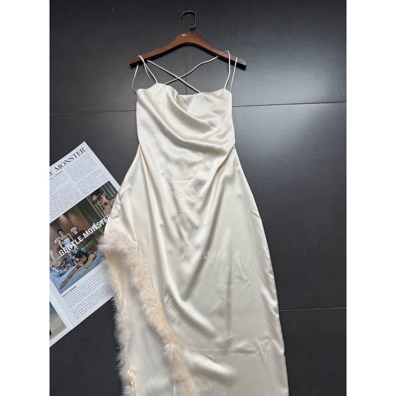 Foreign Trade Pure Original Sling Swing Collar Backless Pure Desire Wind High Slit Champagne Feather Dress Long dress Champagne/High Fork Feather M
Foreign Trade Pure Original Sling Swing Collar Backless Pure Desire Wind High Slit Champagne Feather Dress Long dress Champagne/High Fork Feather M