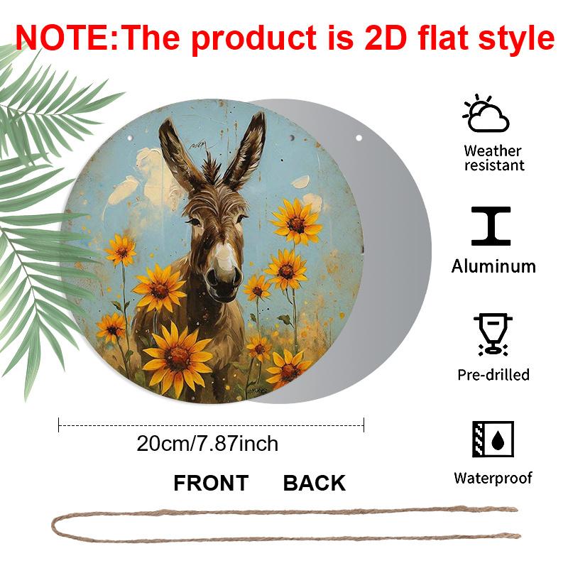 2D Flat 1pc, 8x8 in, Round Aluminum Metal Decorative Signs & Plaques Featuring A Donkey and Sunflower, Suitable for Wall Decor in Homes, Cottages 1pc
2D Flat 1pc, 8x8 in, Round Aluminum Metal Decorative Signs & Plaques Featuring A Donkey and Sunflower, Suitable for Wall Decor in Homes, Cottages 1pc