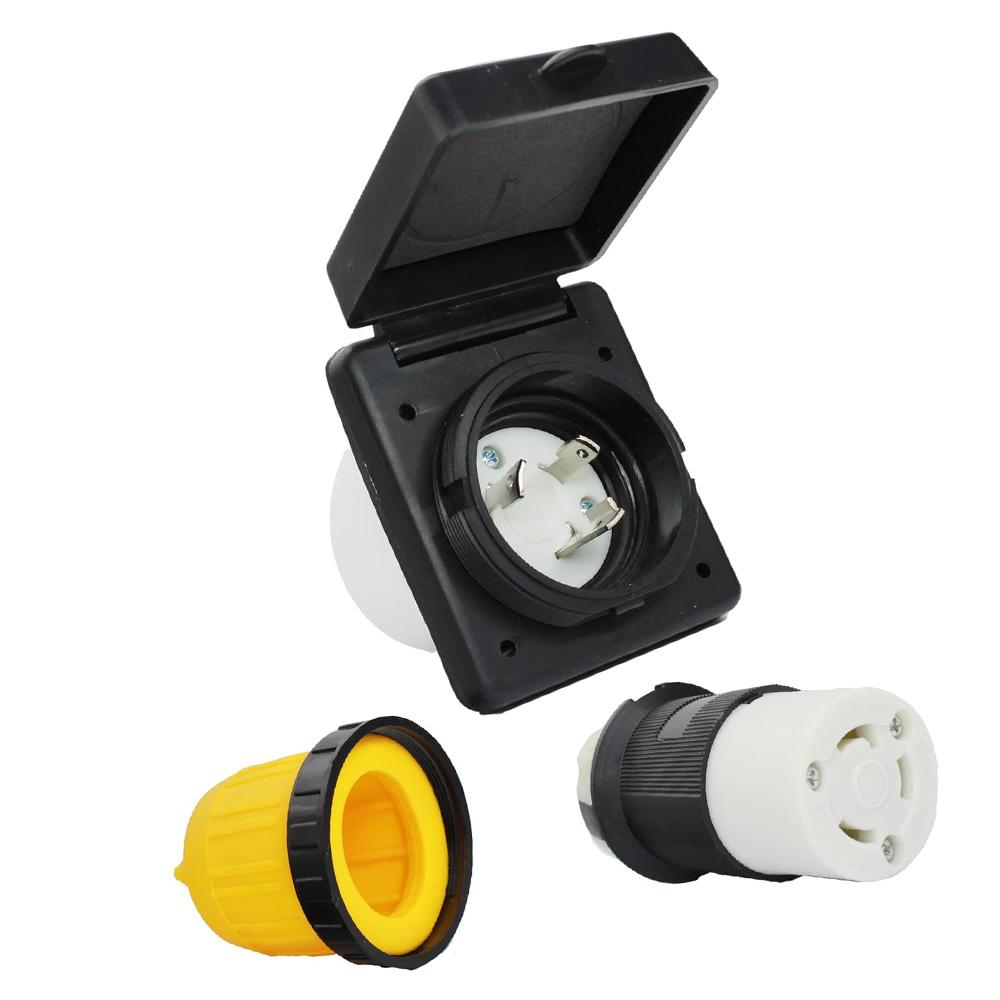 30 AMP RV Power Inlet - NEMA L5-30P/R Twist Lock Plug (125V, Waterproof Cover Kit, Durable & Easy Install)
30 AMP RV Power Inlet - NEMA L5-30P/R Twist Lock Plug (125V, Waterproof Cover Kit, Durable & Easy Install)