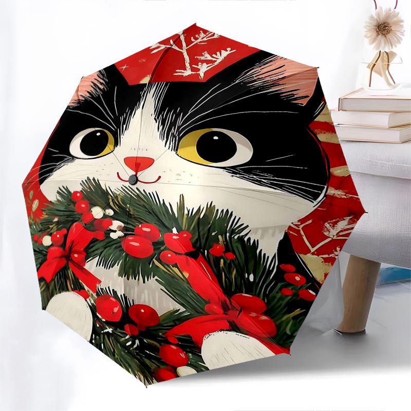 1pc Christmas Holiday Festive Wreath Cat Automatic Folding Umbrella with Red Berries and Bowknots, Portable 3-Fold Design, 8-Bone Iron Frame Outdoor U
1pc Christmas Holiday Festive Wreath Cat Automatic Folding Umbrella with Red Berries and Bowknots, Portable 3-Fold Design, 8-Bone Iron Frame Outdoor U