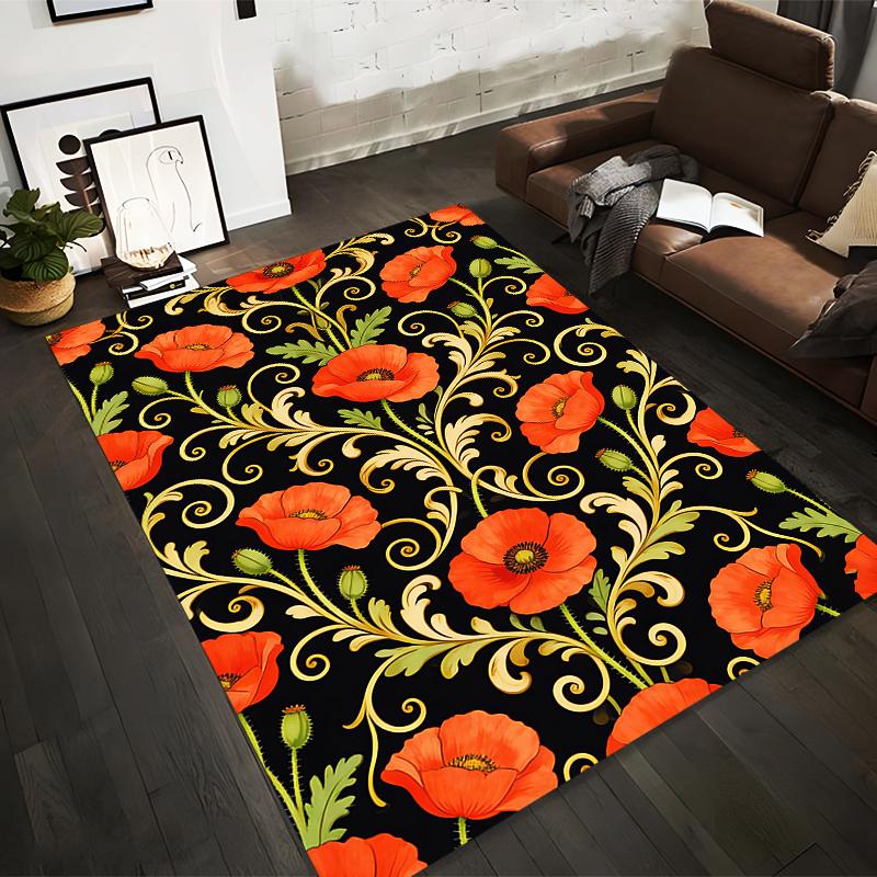 Floral Carpet with Red Poppies, Green Leaves, Black and Gold Design Suitable for use as an anti-slip for living room bedroom sofas 40x60cm( 15x23in )
Floral Carpet with Red Poppies, Green Leaves, Black and Gold Design Suitable for use as an anti-slip for living room bedroom sofas 40x60cm( 15x23in )