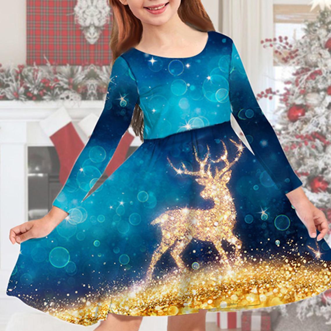 Весеннее повседневное 3D синее платье с принтом лося и круглым вырезом для девочек, детское платье принцессы на Рождество для девочек 
Весеннее повседневное 3D синее платье с принтом лося и круглым вырезом для девочек, детское платье принцессы на Рождество для девочек