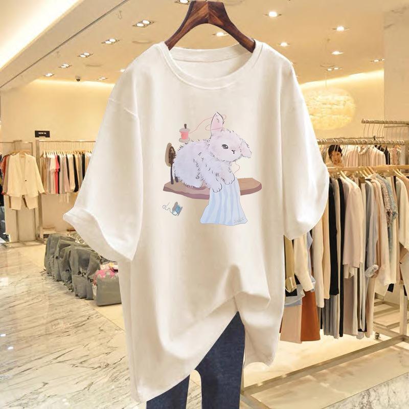 Spring and summer pure cotton new cartoon printed white short-sleeved t-shirt women s loose medium and long top bottoming shirt S
Spring and summer pure cotton new cartoon printed white short-sleeved t-shirt women s loose medium and long top bottoming shirt S