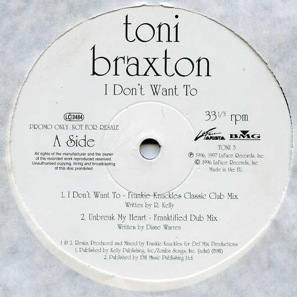 12inch Record TONI BRAXTON - I Don t Want To TONI3 LaFace Records 1997 Europe Dance & Electronica Used
12inch Record TONI BRAXTON - I Don t Want To TONI3 LaFace Records 1997 Europe Dance & Electronica Used