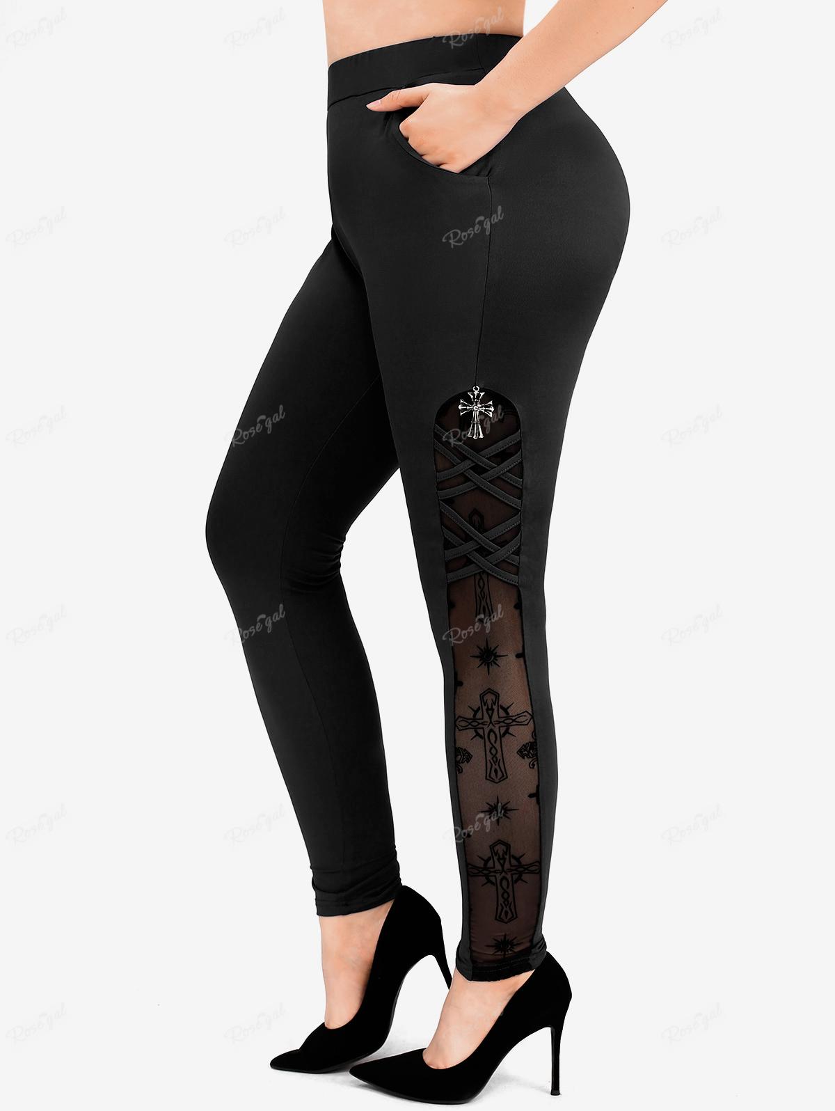 Леггинсы Rosegal Plus размера с перекрестной сеткой и плетеными карманами 
Леггинсы Rosegal Plus размера с перекрестной сеткой и плетеными карманами