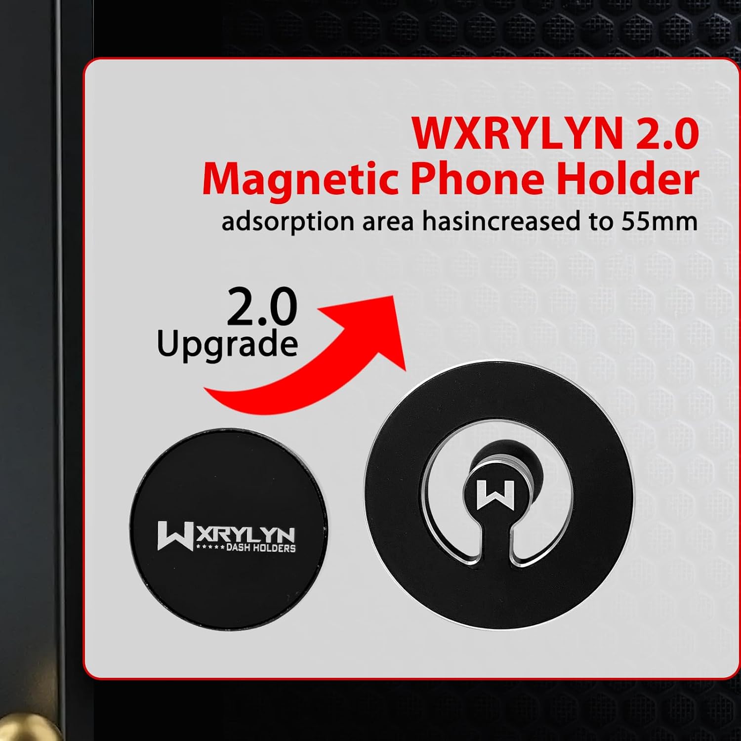 Magnetic Phone Holder Contains 10 Ma gnets,Dsorption Area Increased to 55mm, Compatible with All 20mm Ball Mount Base
Magnetic Phone Holder Contains 10 Ma gnets,Dsorption Area Increased to 55mm, Compatible with All 20mm Ball Mount Base