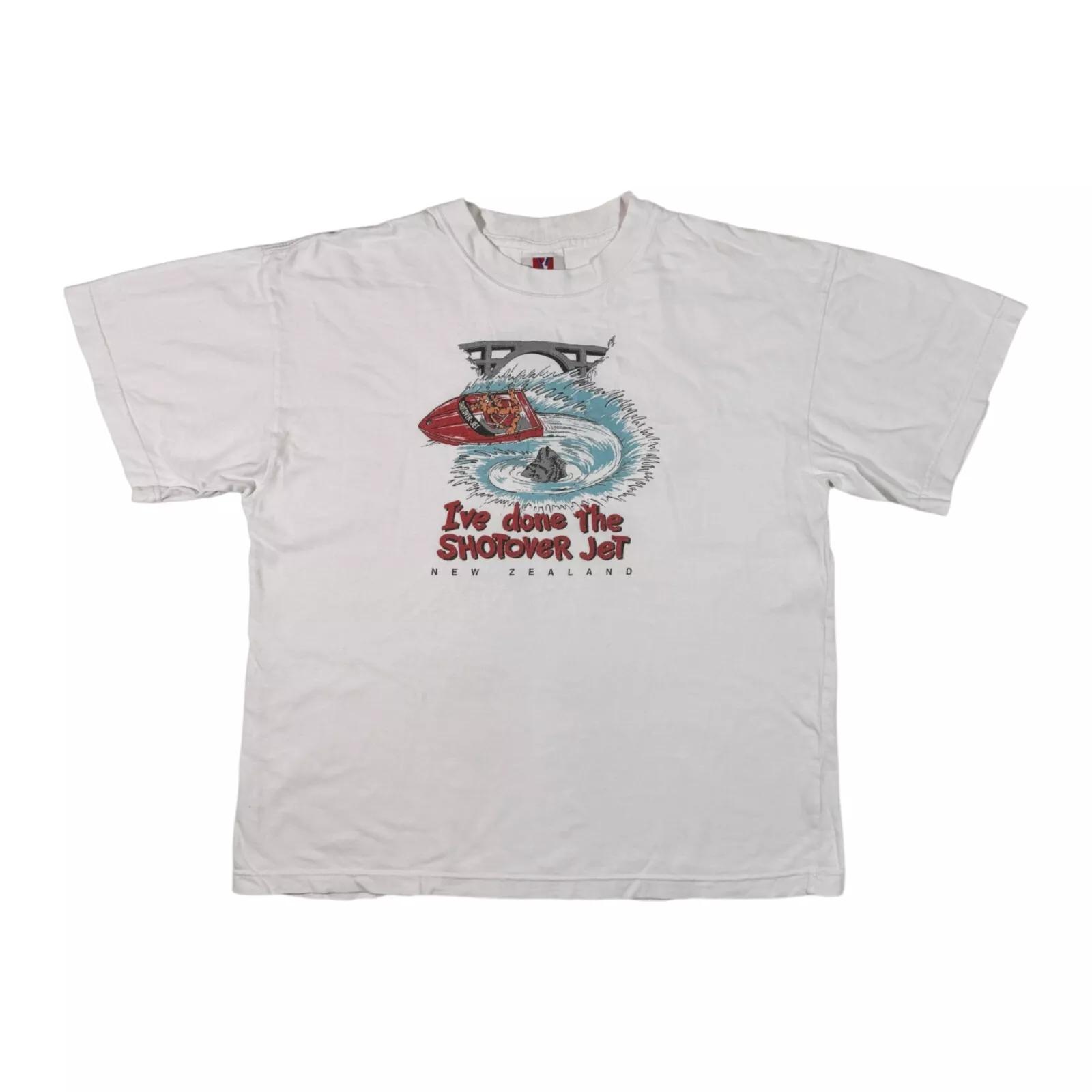 Vintage 90s Shotover Jet T-shirt Souvenir New Zealand Cat White Tee L 2XL
Vintage 90s Shotover Jet T-shirt Souvenir New Zealand Cat White Tee L 2XL