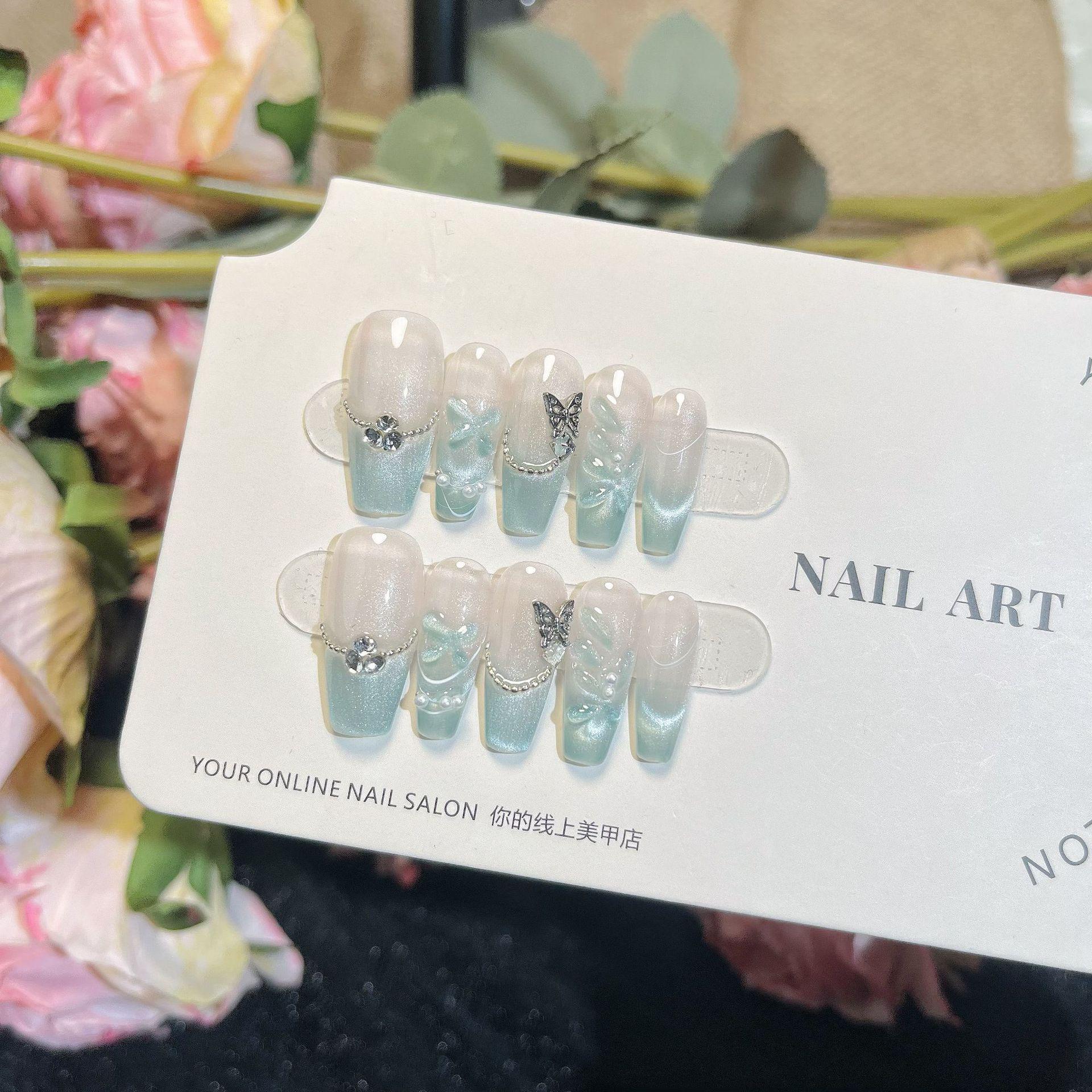 Blue Tianchi Ice Butterfly Handmade Wearable Nail Manicure with Advanced Whitening and Cat Eye Design Extra Small
Blue Tianchi Ice Butterfly Handmade Wearable Nail Manicure with Advanced Whitening and Cat Eye Design Extra Small