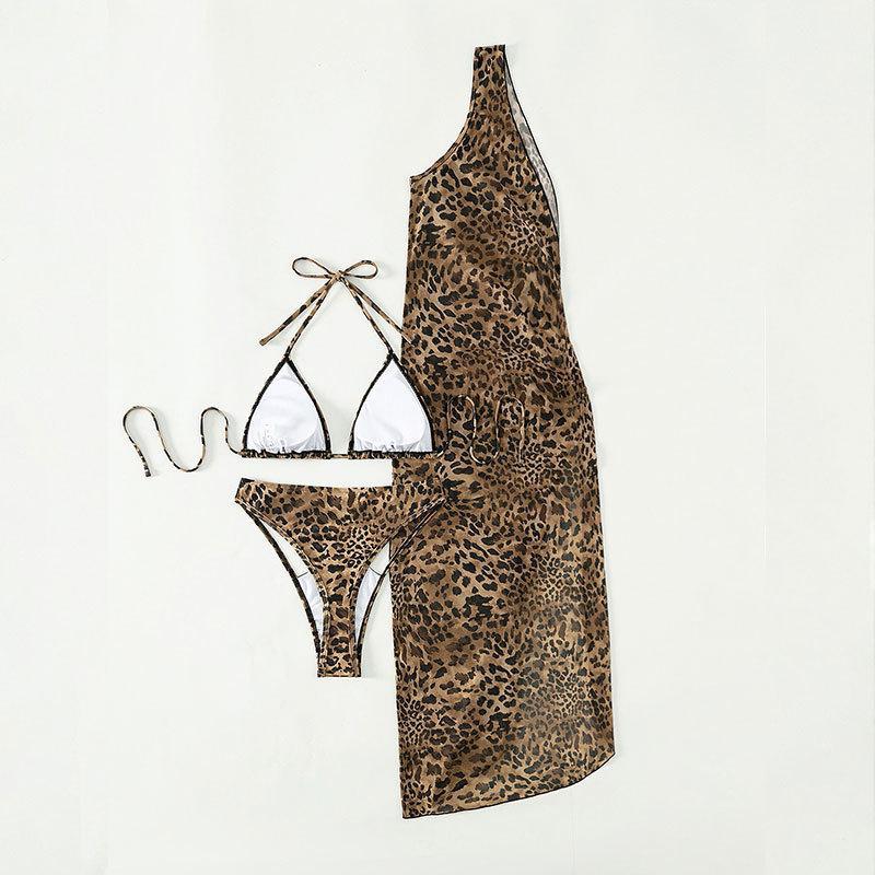 Cheap Summer New Three Piece Bikini Sexy Leopard Print One Shoulder